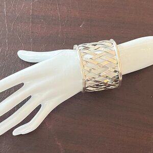 Charles Albert VTG Sterling Silver Lattice WIDE Cuff Bracelet